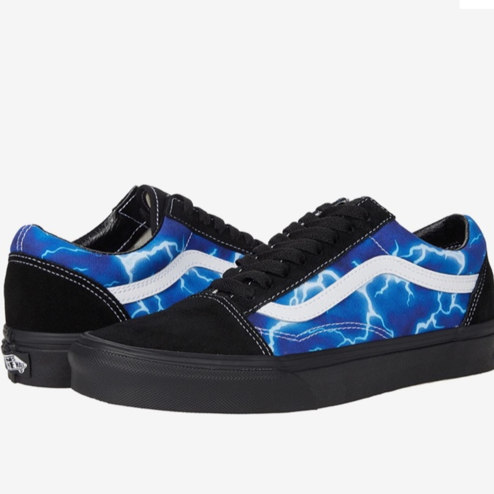 NIB, Old Skool Lightening Blue Black Vans Sneakers in Black/Blue, Women Sz 8